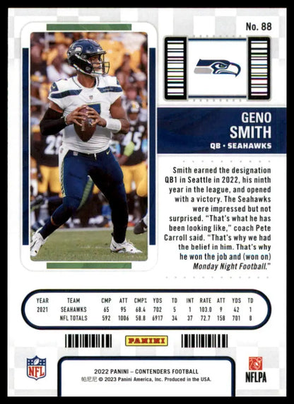 Geno Smith football card from Panini Contenders 2022 Seattle Seahawks collection