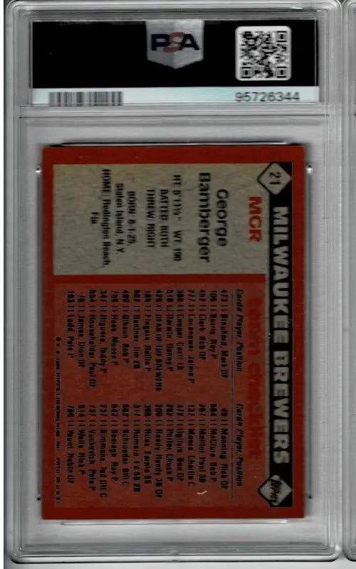 Graded George Bamberger Milwaukee Brewers Topps card with red border and PSA DNA auto