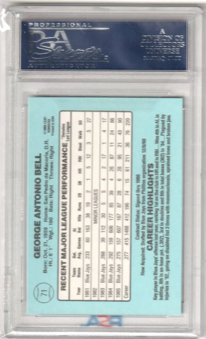 George Bell 1986 Donruss baseball card Blue Jays PSA 10 GEM MINT from Columbia Hobby