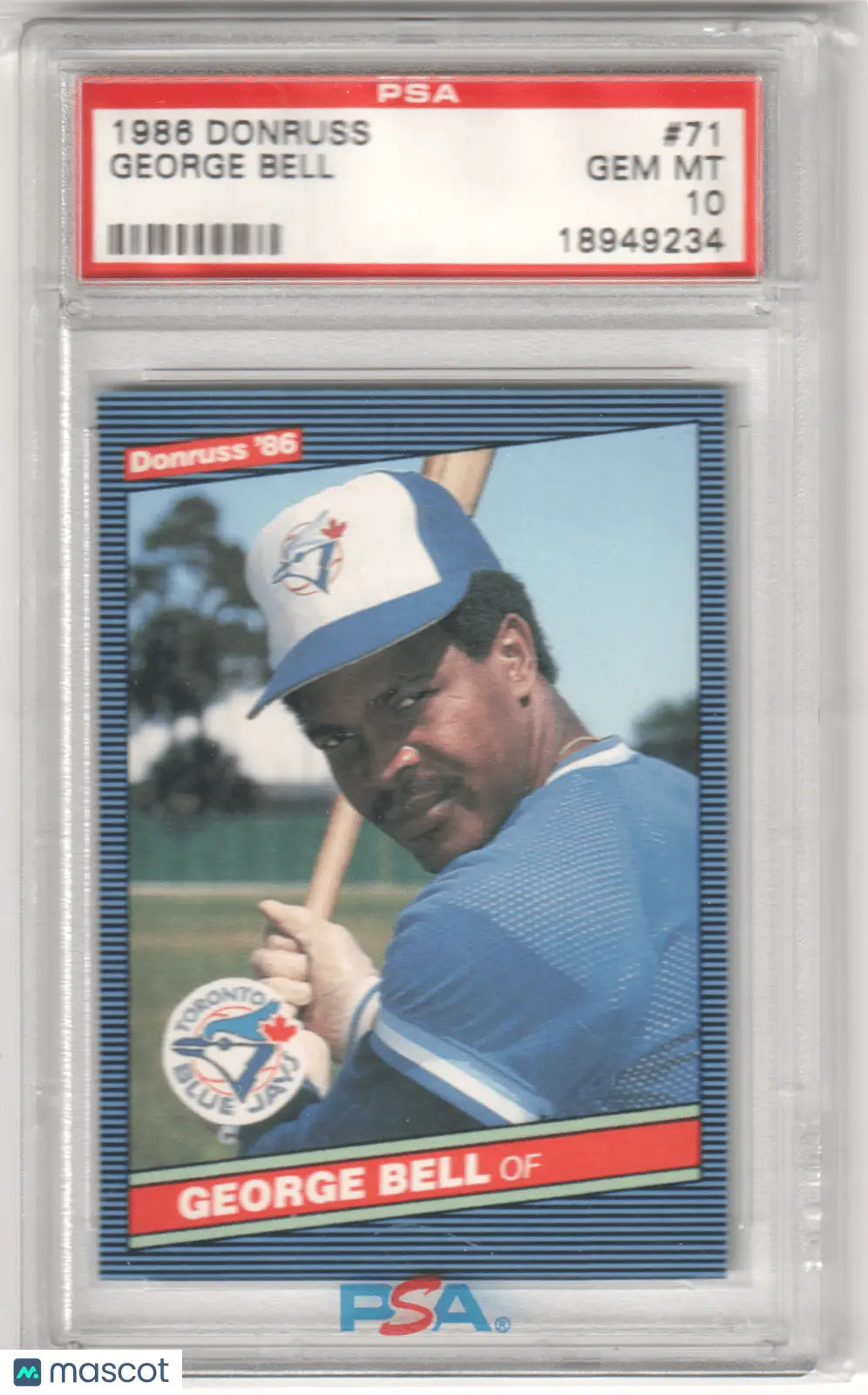 Graded George Bell Blue Jays 1986 Donruss card PSA 10 GEM MINT from Columbia Hobby