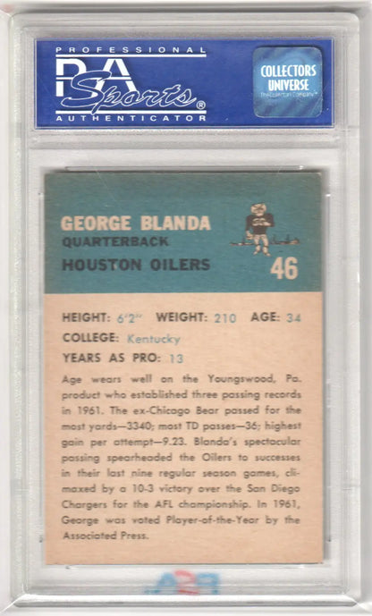 Graded George Blanda football card from 1962 Fleer #46 PSA 8 NM-MT at Columbia Hobby