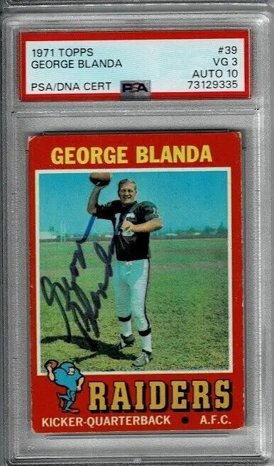 Graded George Blanda HOF Signed 1971 Topps Football Card #39 PSA DNA 10