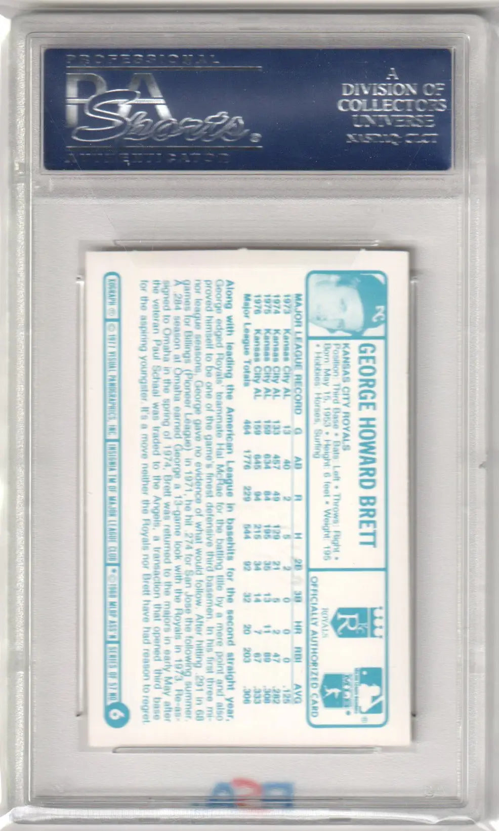 Graded George Brett baseball card from Super Stars series in Kellogg’s 3D packaging