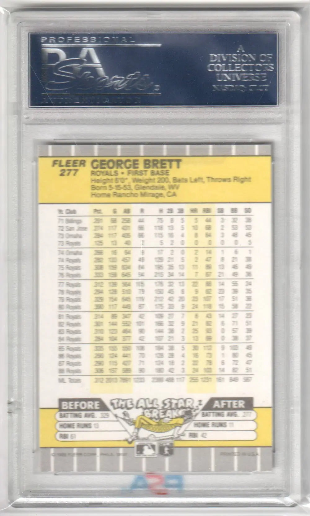 Graded GEORGE BRETT 1989 Fleer baseball card PSA 10 GEM MINT from Columbia Hobby
