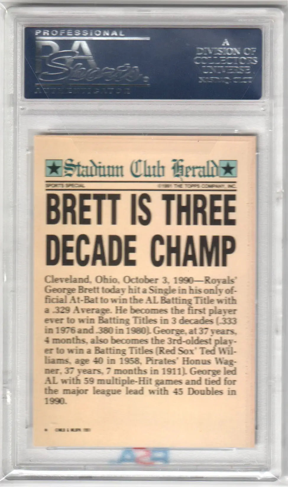 Graded George Brett 1991 Stadium Club Charter Members baseball card for Columbia Hobby