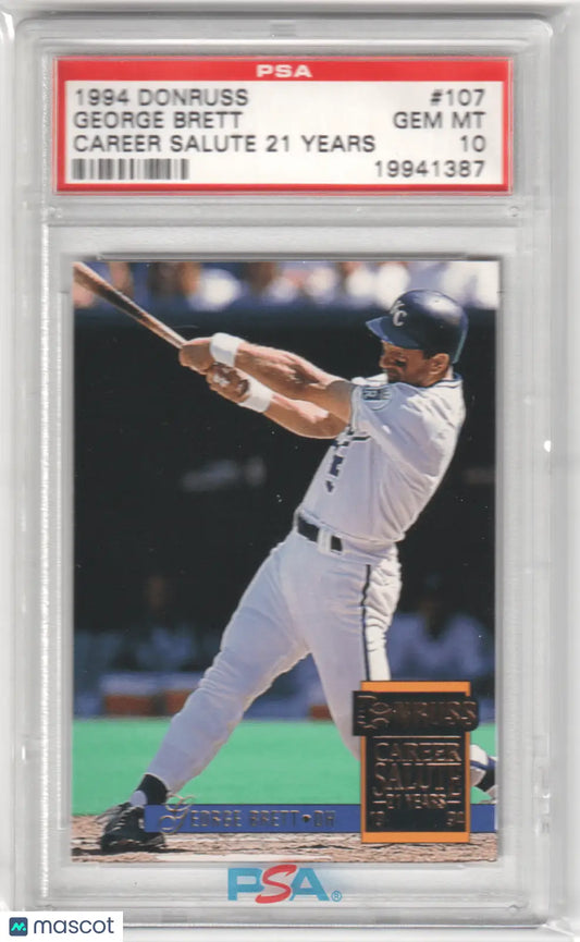 Graded George Brett baseball card from Columbia Hobby featuring Career Salute, PSA 10 GEM MINT