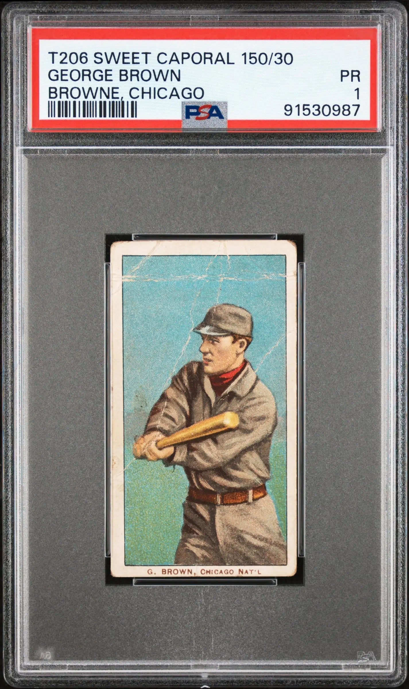 PSA-graded T206 Sweet Caporal card of George Brown Browne in a brown uniform