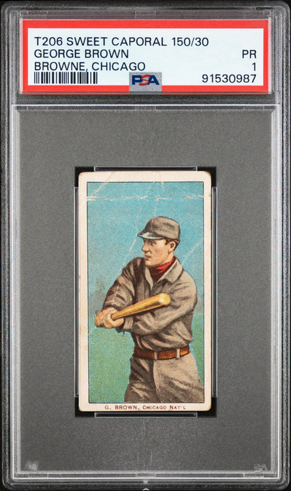 PSA-graded T206 Sweet Caporal card of George Brown Browne in a brown uniform