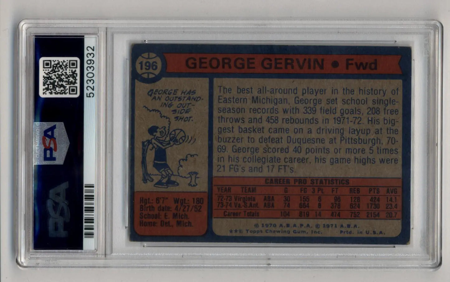 George Gervin 1974-75 Topps rookie PSA DNA certified auto basketball card in PSA slab