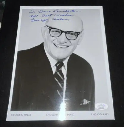 Autographed black and white photo of George Halas, Chicago Bears HOF collectible
