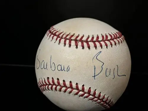 Autographed baseball by George HW Bush, 41st President, with Barbara Bush signature