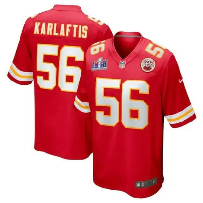 Red Kansas City Chiefs Nike Super Bowl LVIII Game Jersey with number 56