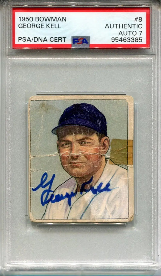 GEORGE KELL 1950 Bowman Signed Auto #8 PSA Authentic DNA Auto 7 TIGERS
