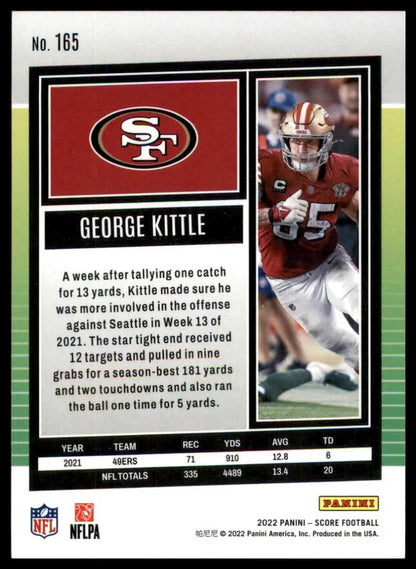 George Kittle football card from 2022 Score series featuring San Francisco 49ers