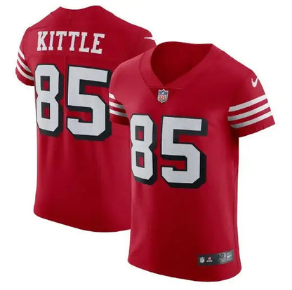 Red George Kittle San Francisco 49ers Nike Vapor Elite Jersey with number 85 on back