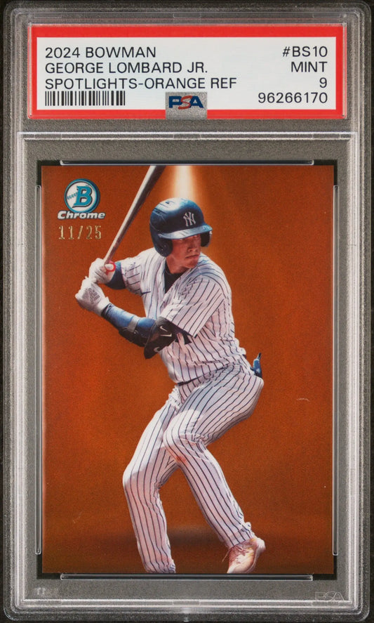 Graded 2024 Bowman Spotlights Orange Refractor George Lombard Jr baseball card PSA 9