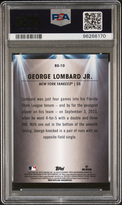Graded George Lombard Jr. 2024 Bowman Spotlights Orange Refractor card PSA 9 Mint