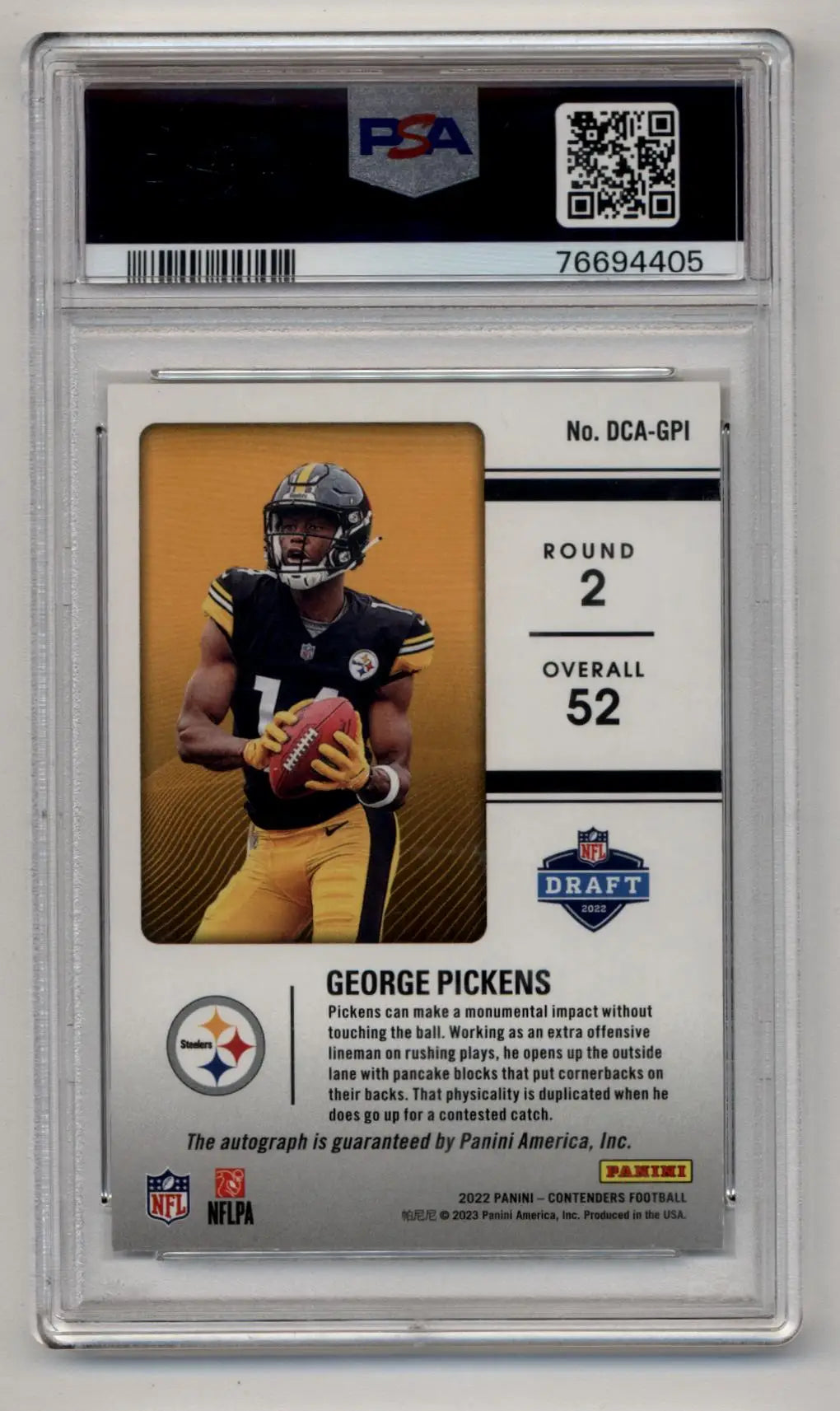 George Pickens 2022 Contenders Draft Class Auto Gold 07/22 PSA 10 Gem Mint Auto 10 - Singles