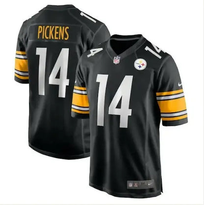 Black Pittsburgh Steelers George Pickens Nike Game Player Jersey with white PICKENS 14 lettering