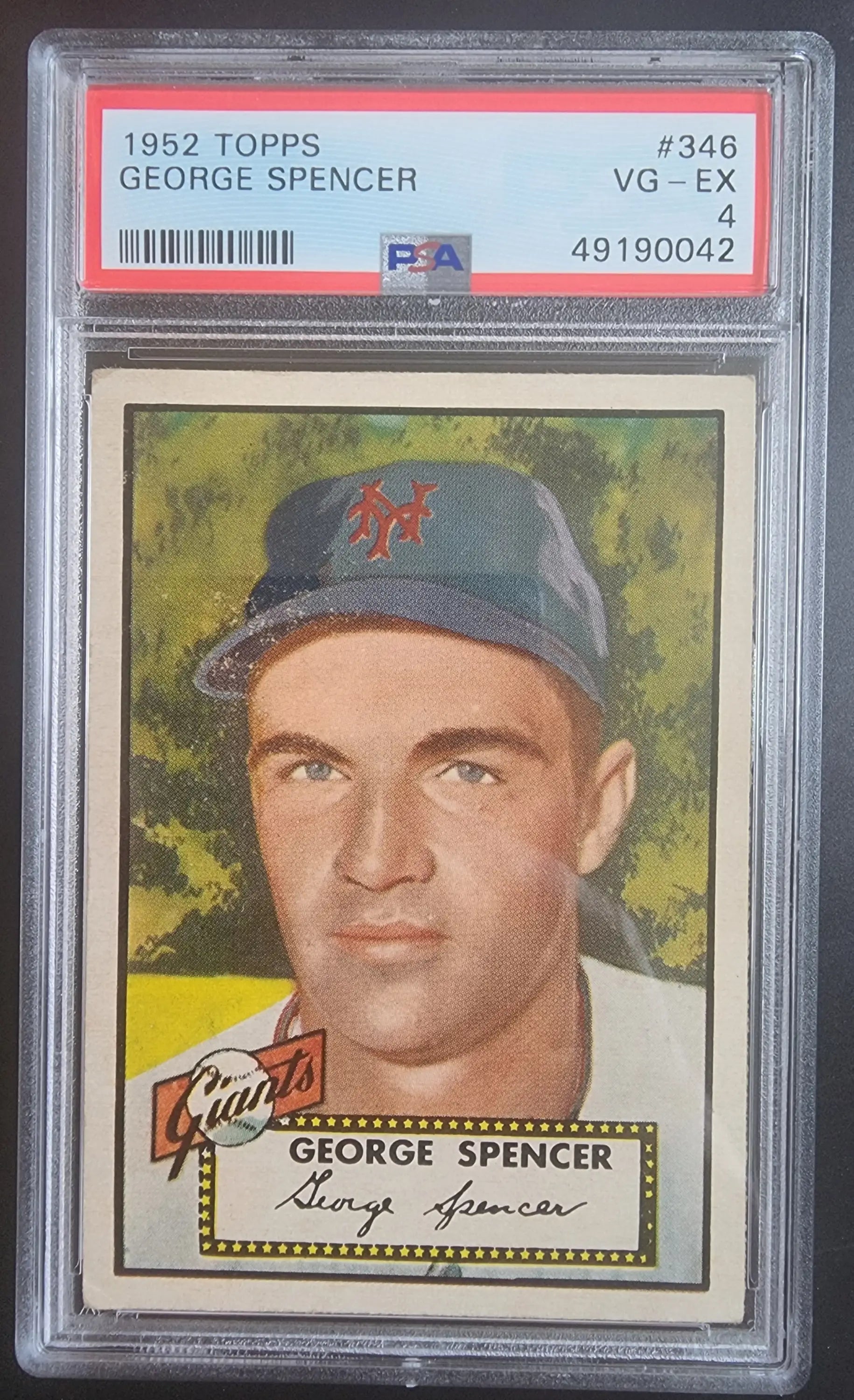 PSA-graded 1952 Topps Baseball Card of George Spencer, New York Giants player