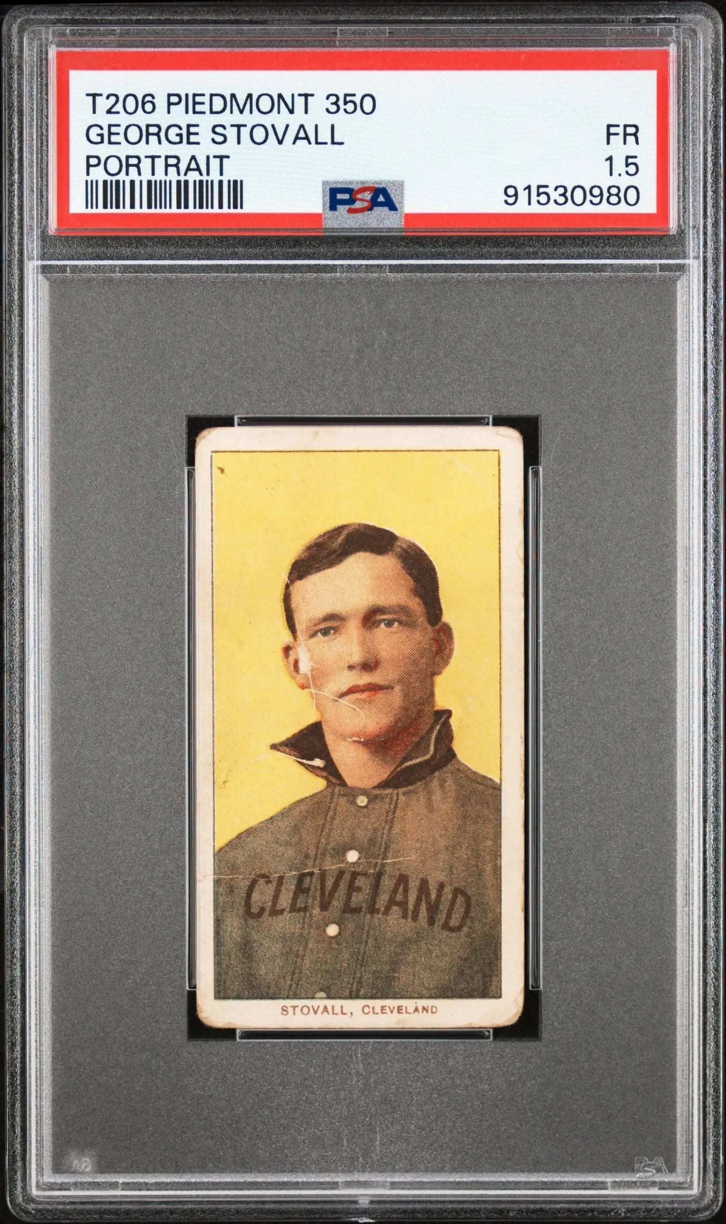 PSA-graded George Stovall 1909-11 T206 Piedmont baseball card with dark uniform