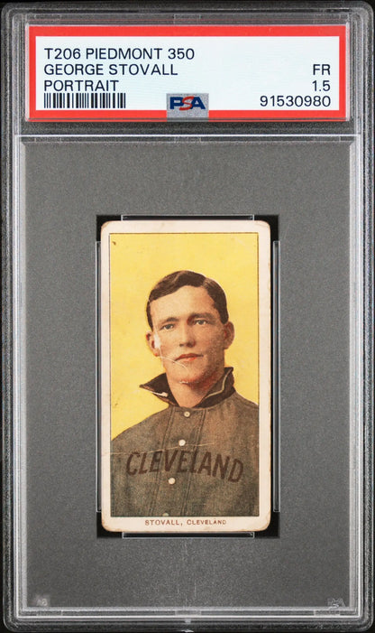 PSA-graded George Stovall 1909-11 T206 Piedmont baseball card with dark uniform