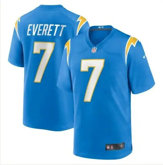 Blue Los Angeles Chargers Gerald Everett Nike Game Jersey with number 7 and Everett on back