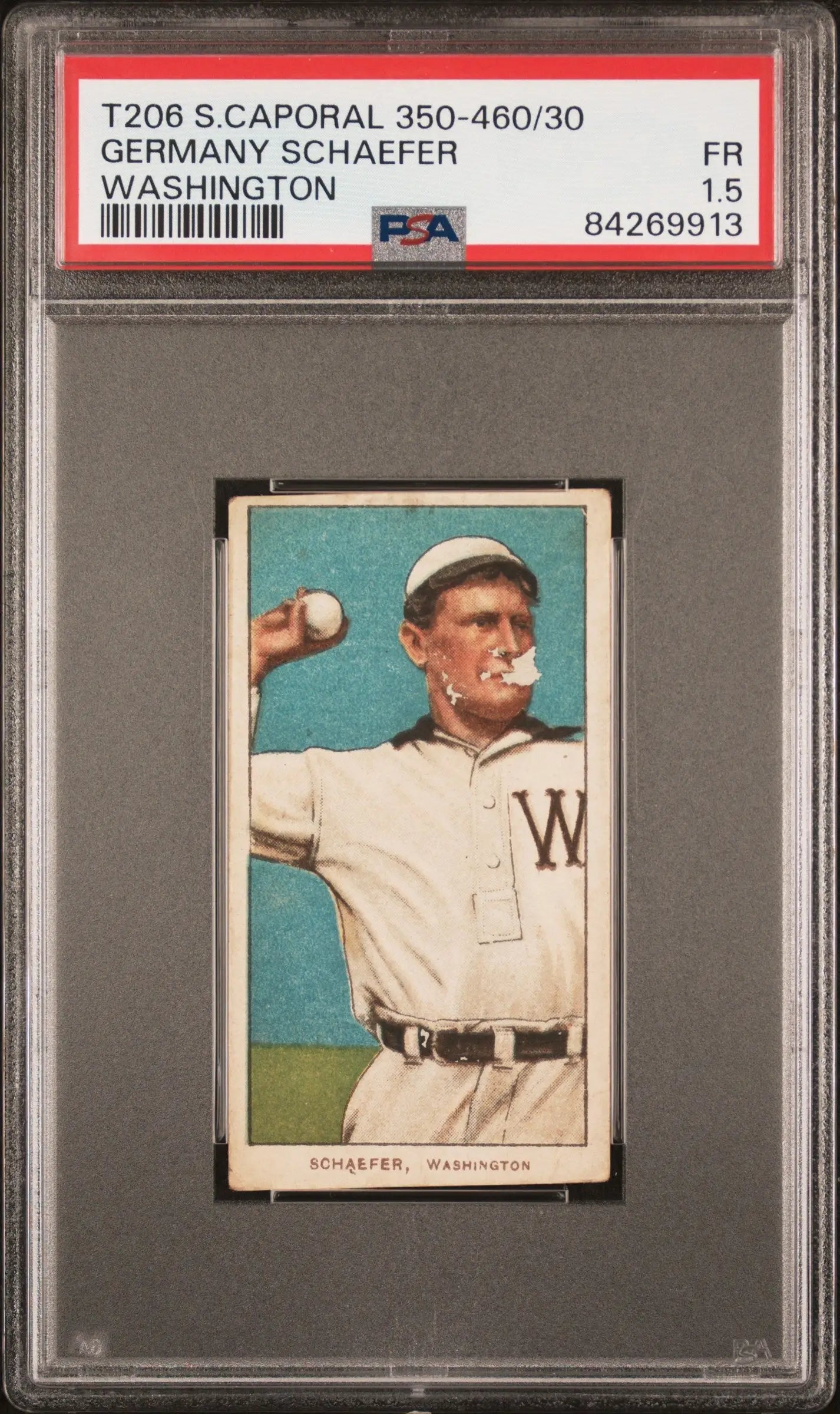 Germany Schaefer T206 Sweet Caporal card in throwing pose, graded PSA 1.5 Fair