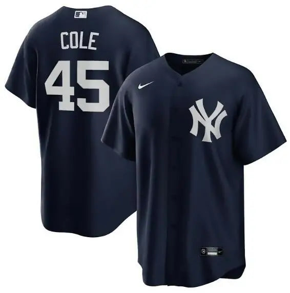 Navy blue Gerrit Cole New York Yankees Nike Home replica player jersey front view