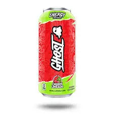 Red Ghost Energy drink can with green accents for Ghost Energy Cherry Limeade product