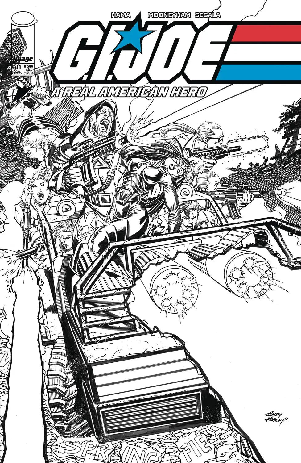 Black and white comic cover art for G.I. Joe A Real American Hero #311, featuring action