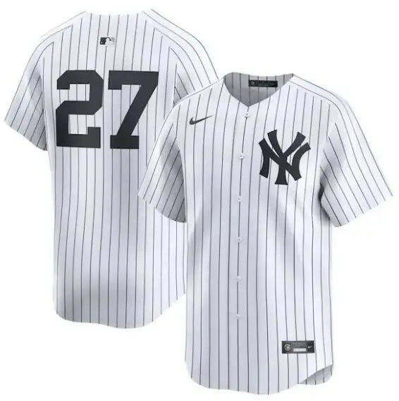 Pinstriped New York Yankees baseball jersey worn by Giancarlo Stanton in Nike home edition