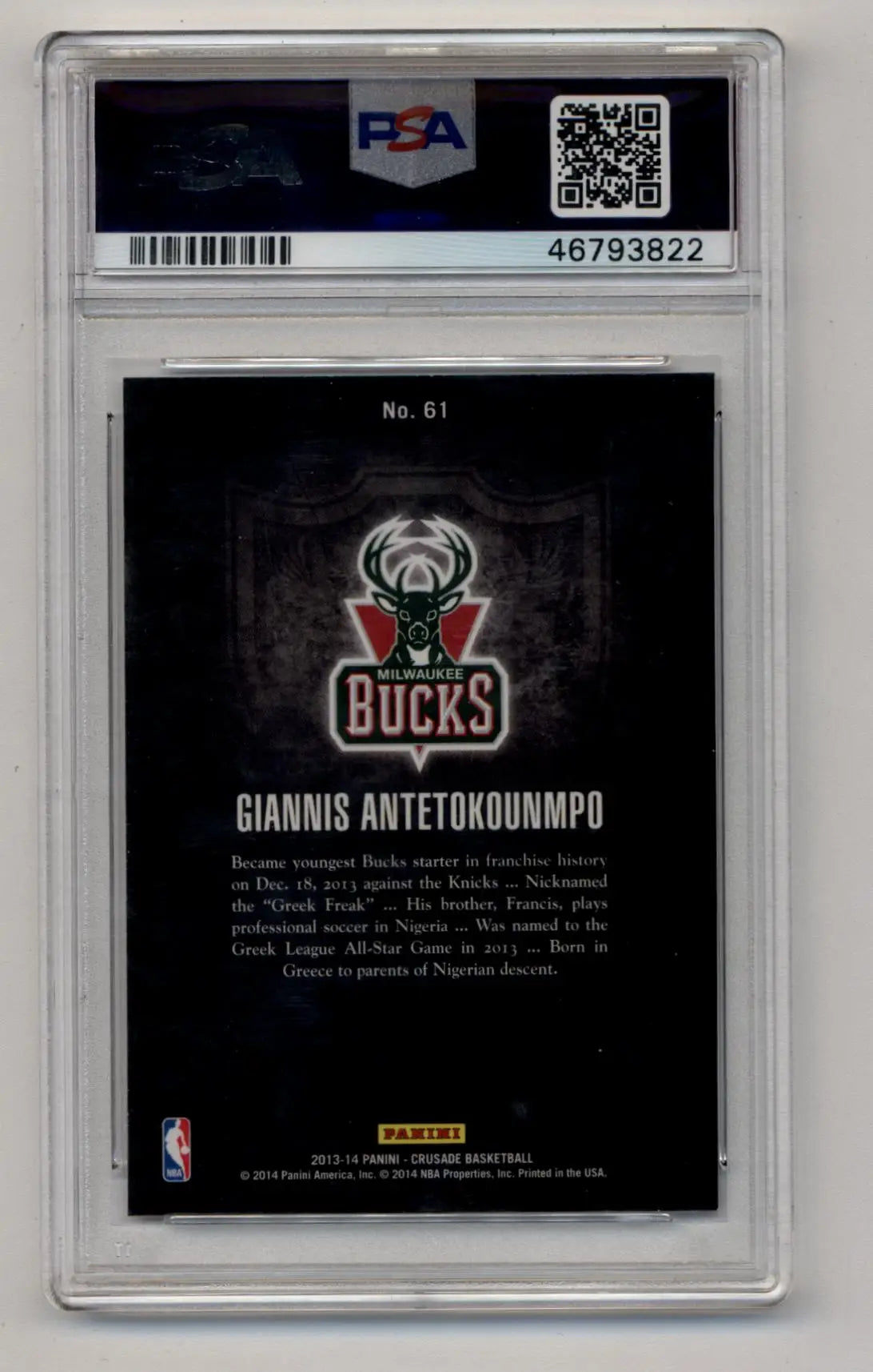 Graded Giannis Antetokounmpo Crusade Blue trading card PSA 10 Gem Mint