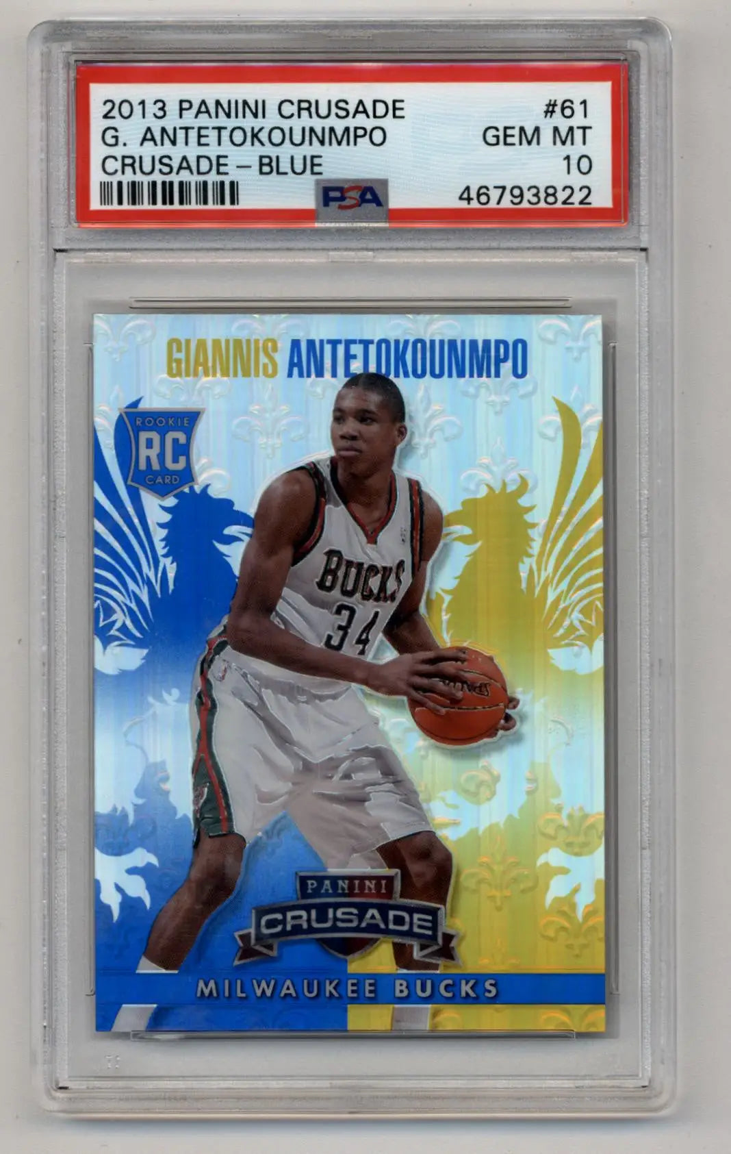Graded Giannis Antetokounmpo Crusade Blue rookie basketball card PSA 10 Gem Mint