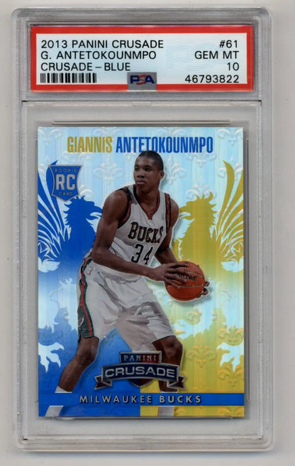 Graded Giannis Antetokounmpo Crusade Blue rookie basketball card PSA 10 Gem Mint