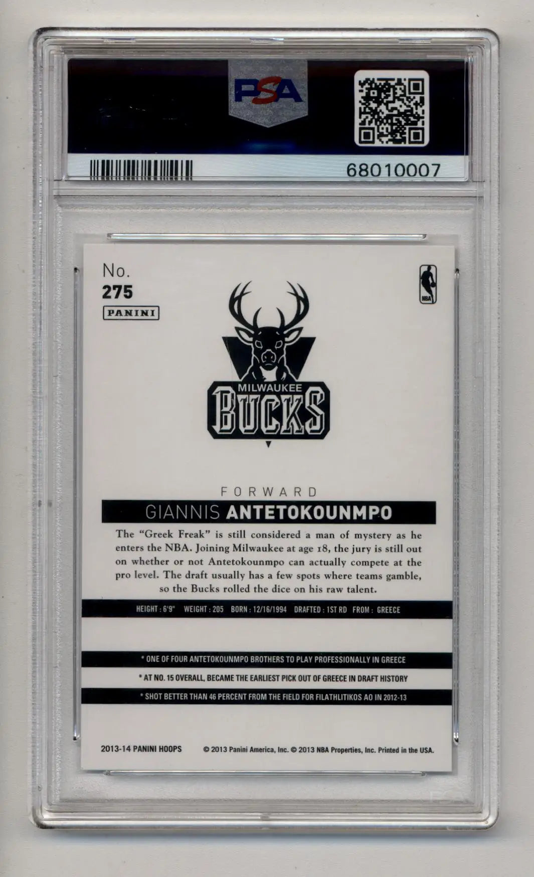 Graded Giannis Antetokounmpo rookie basketball card PSA 10 Gem Mint 2013-14 Hoops