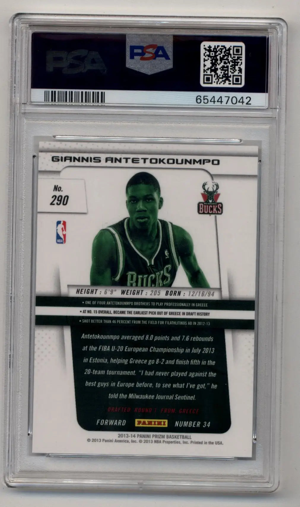 Giannis Antetokounmpo 2013-14 Panini Prizm #290 Rookie PSA 10 Gem Mint - Singles