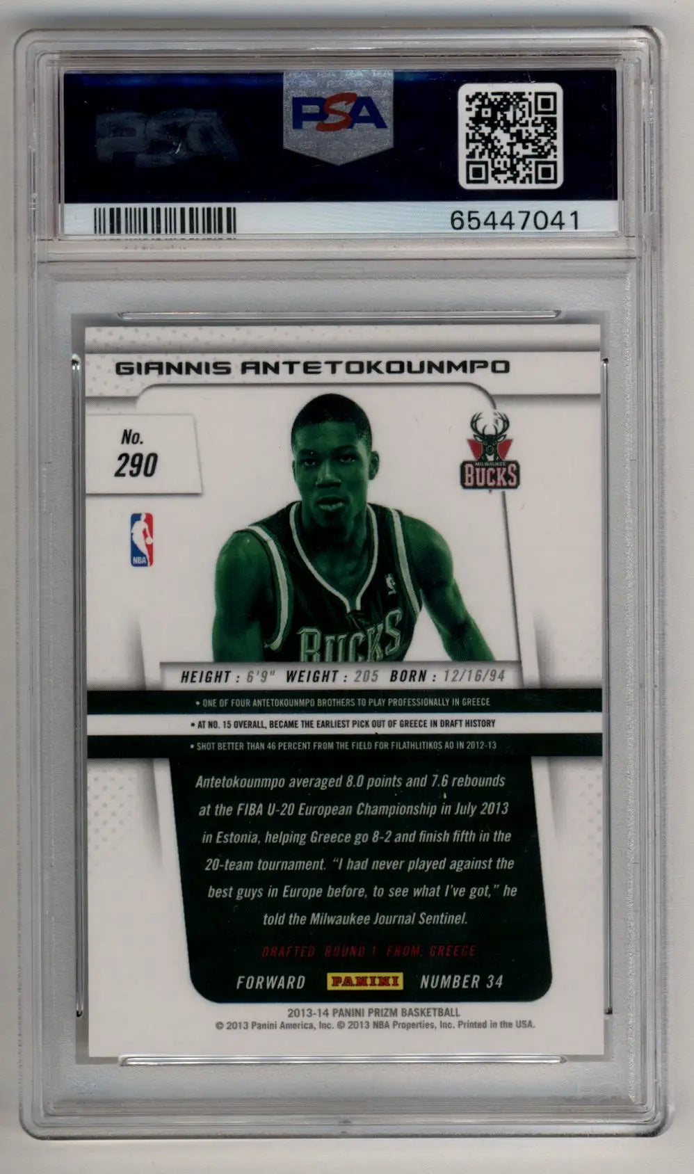 Giannis Antetokounmpo 2013-14 Panini Prizm #290 Rookie PSA 10 Gem Mint 7041 - Singles