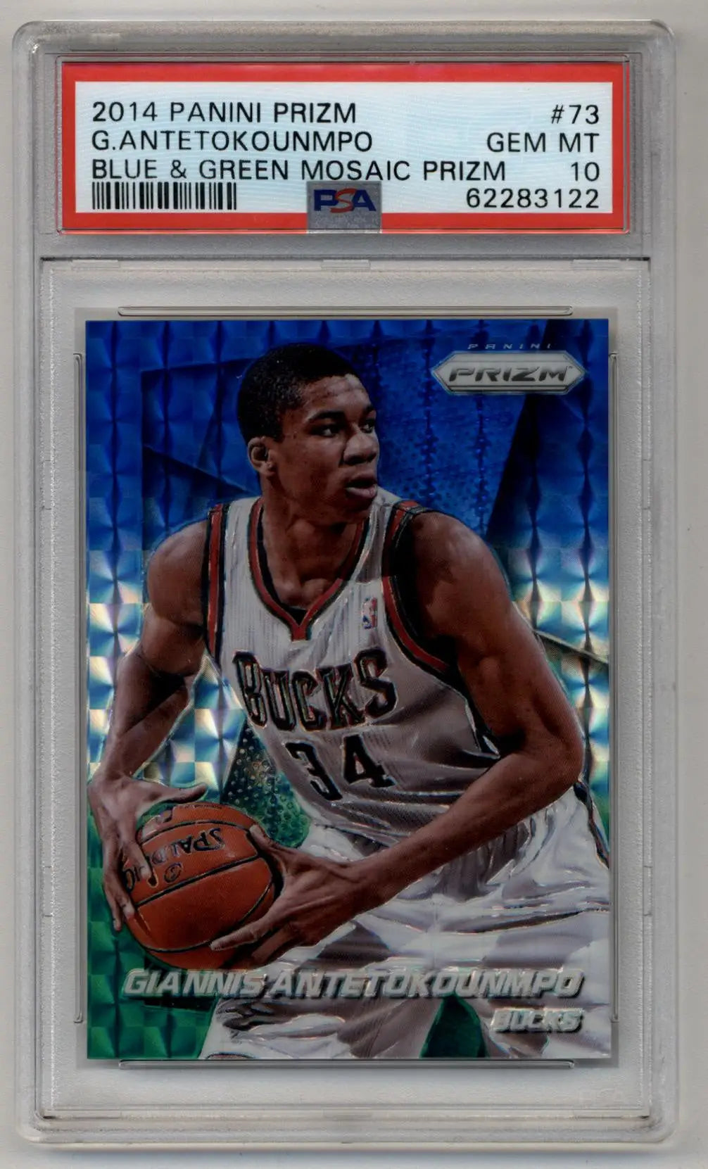Giannis Antetokounmpo 2014 Panini Prizm Blue Green Mosaic Card GEM MT 10