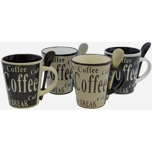 Gibson Bareggio 8 Piece 13 Ounce Coffee Mug with Spoon Set Service for 4 - Coffee Mug Set