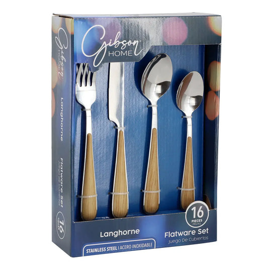 Gibson Home 16 Piece Langhorne Stainless Steel Flatware Set in Brown and Silver - Flatware Set