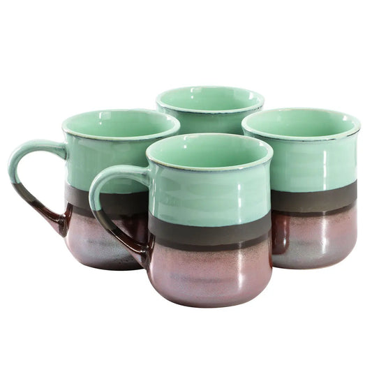 Gibson Home Copper Tonal 4 Piece 18 Ounce Stoneware Cup Set in Celadon - Drinkware