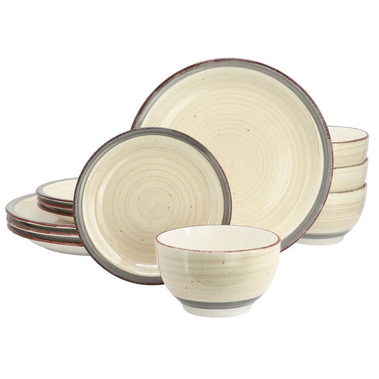 Gibson Home Holcomb 12 Piece Ceramic Dinnerware Set in Beige - Dinnerware Sets