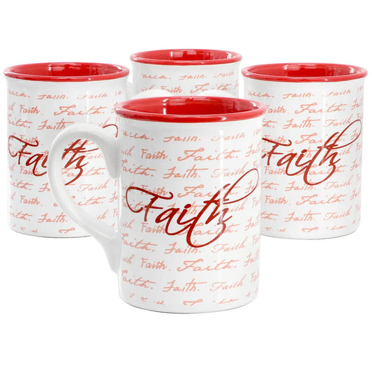 Gibson Home Inspirational Words Faith 4 Piece 16 Ounce Stoneware Mug Set in Red - Mug Set