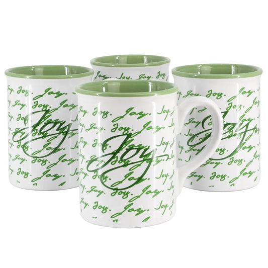 Gibson Home Inspirational Words Joy 4 Piece 16 Ounce Stoneware Mug Set in Green - Mug Set