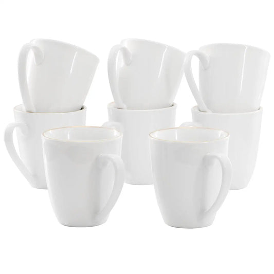 Gibson Home Ogalla 8 Piece 12 Ounce Gold Banded Fine Ceramic Mug Set - Cups