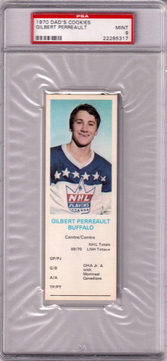 Graded 1970 Dad’s Cookies Gilbert Perreault hockey card by Columbia Hobby in PSA 9 Mint