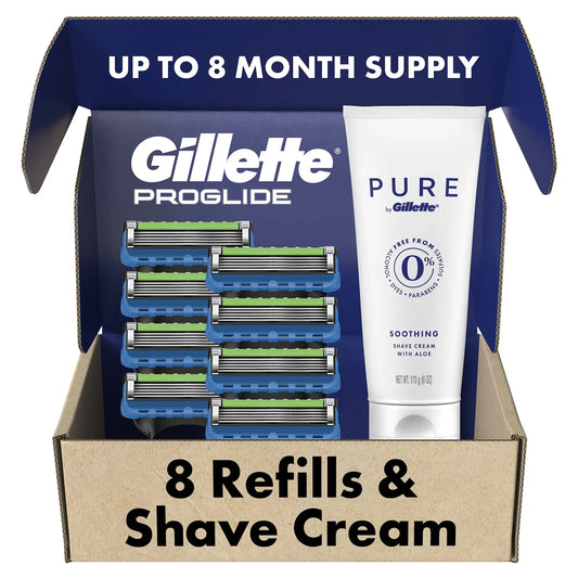 Gillette ProGlide mens blade refills and soothing shaving cream with aloe