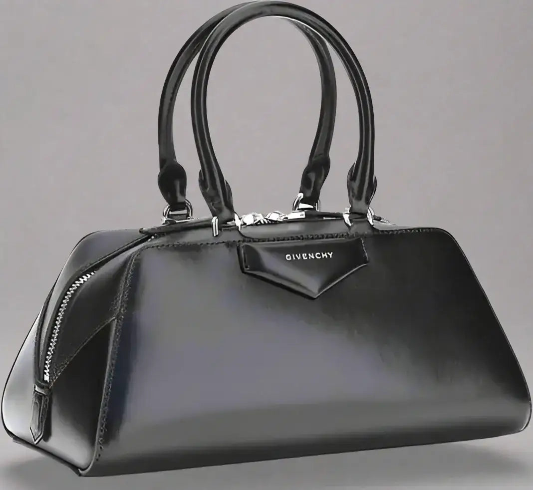 Black shiny leather GIVENCHY Antigona East-West small handbag with silver hardware