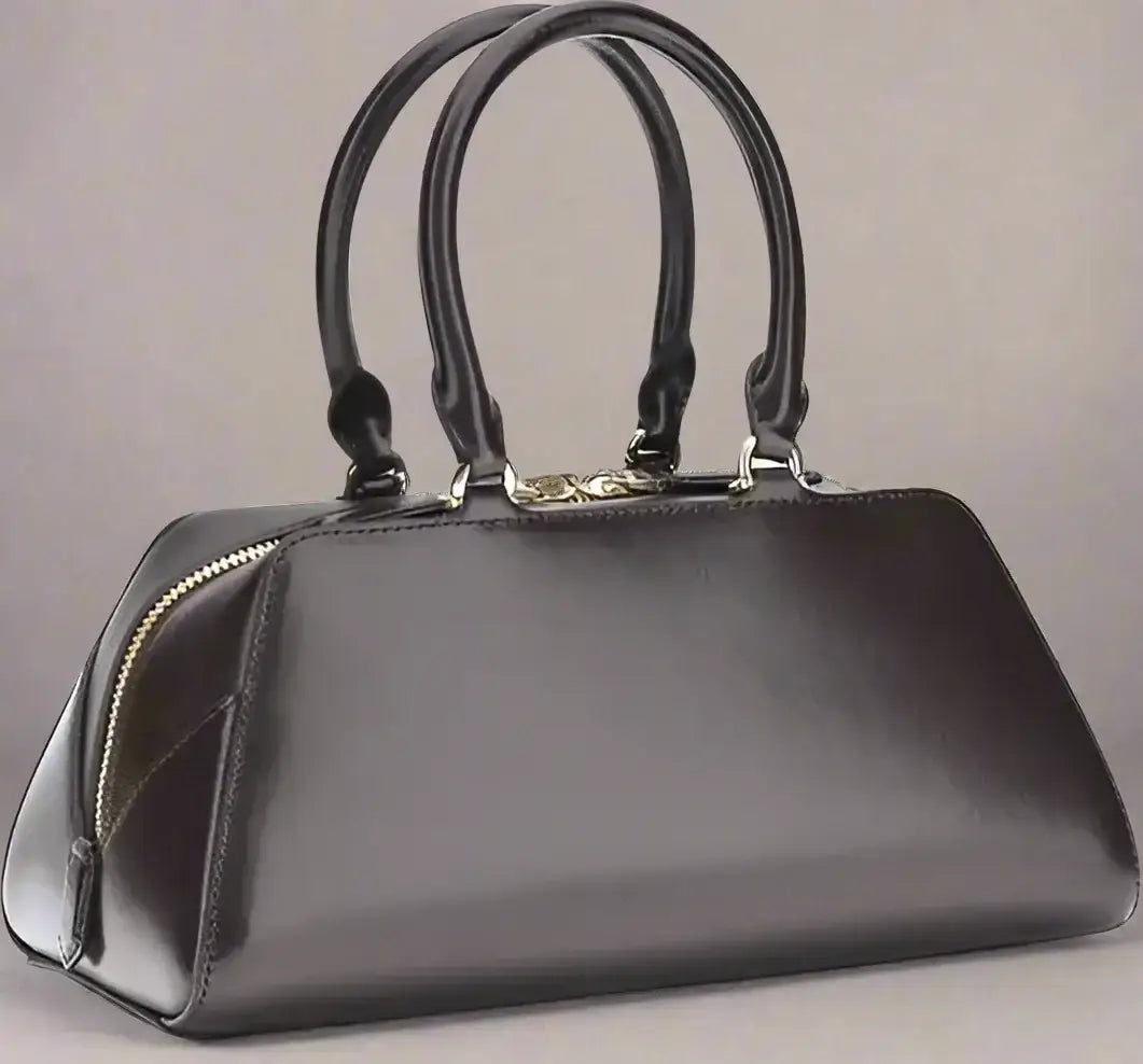 Dark grey patent leather GIVENCHY Antigona East-West small handbag with top handles and side zipper
